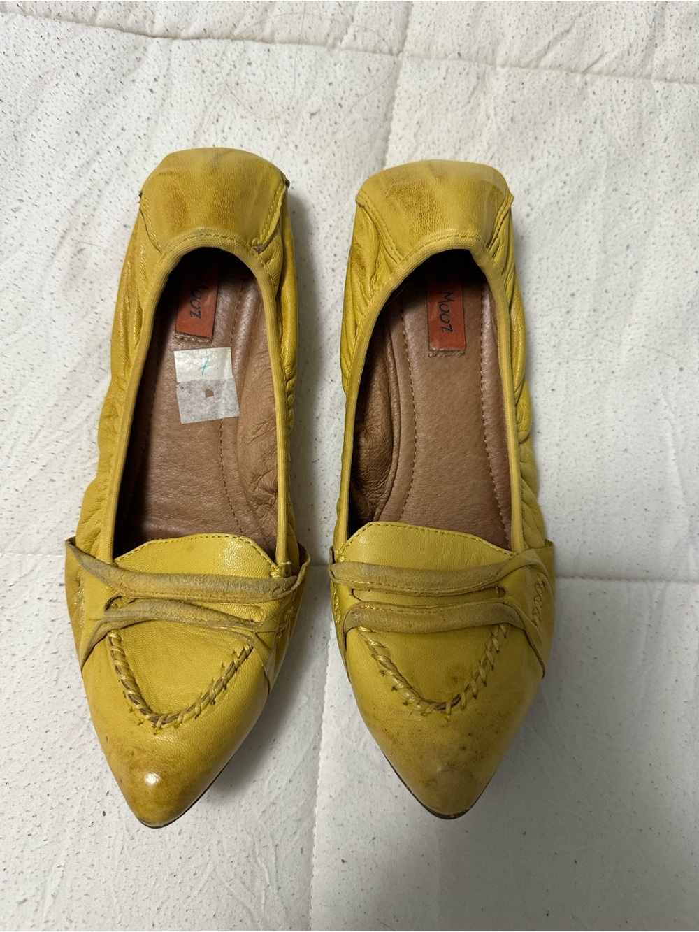 Miz Mooz Vintage Yellow Pointed-Toe Leather Loafers